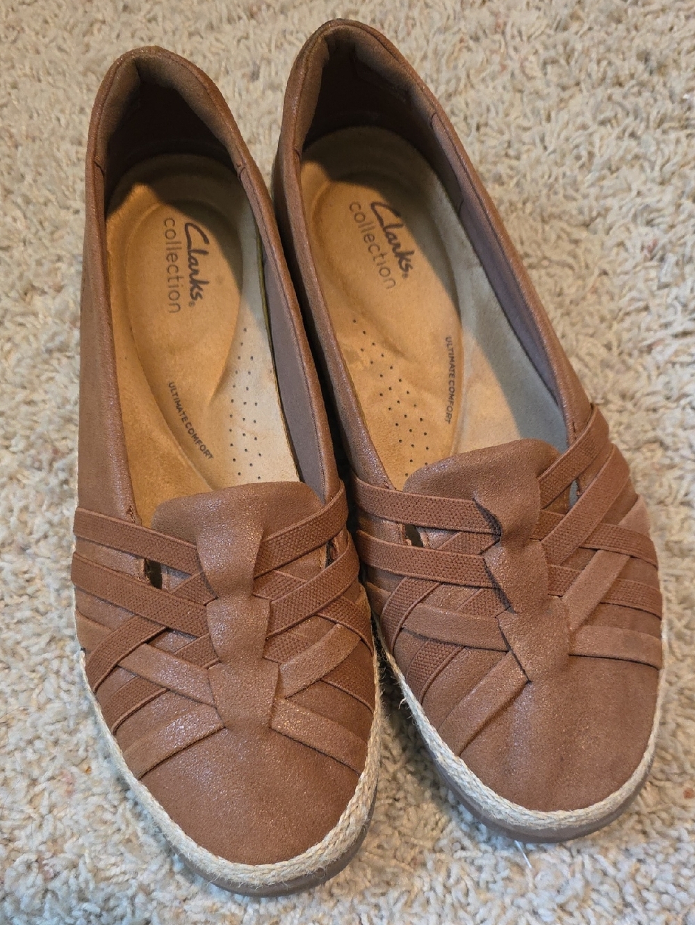 Clarks Brown Woven Espadrille Flats Size 11W